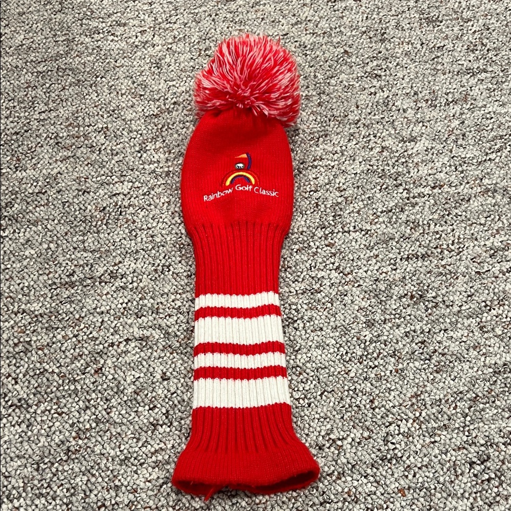 Red and White Knitted Golf Club Headcover